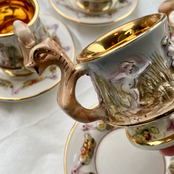 Original Capodimonte High Relief Painted Cupids Demitasse  Capodimonte Painted Cupids Demitasse Espresso Cups and Saucers